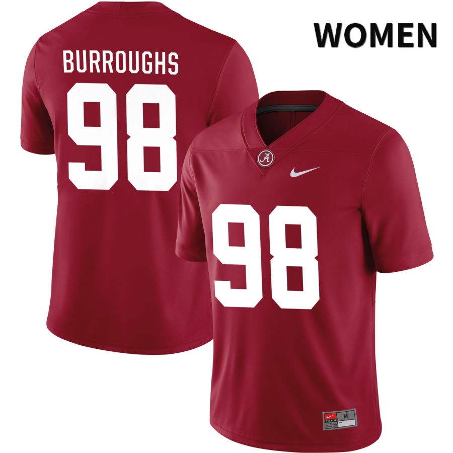 Alabama Crimson Tide Women's Jamil Burroughs #98 NIL Crimson 2022 NCAA Authentic Stitched College Football Jersey UA16Z75HU